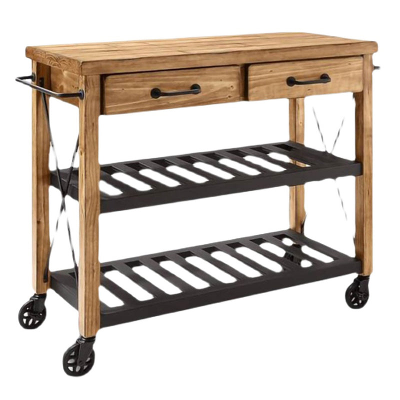 Cart de cocina de cocina de madera contemporánea carro de cocina de metal enrollable con almacenamiento abierto