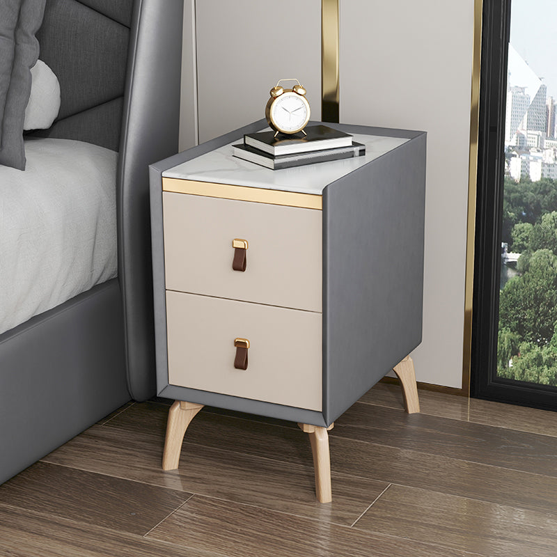Contemporary Night Table Solid Wood Bed Nightstand with 2 Drawers 12"L x 16"W x 20"H Gray-White 1 Piece Clearhalo 'Bedroom Furniture' 'furn' 'furn_night_stand' 'Furniture' 'night_stand' 'Nightstands' 6383376