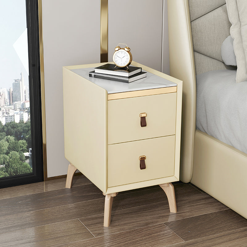 Contemporary Night Table Solid Wood Bed Nightstand with 2 Drawers Ivory 1 Piece Clearhalo 'Bedroom Furniture' 'furn' 'furn_night_stand' 'Furniture' 'night_stand' 'Nightstands' 6383377