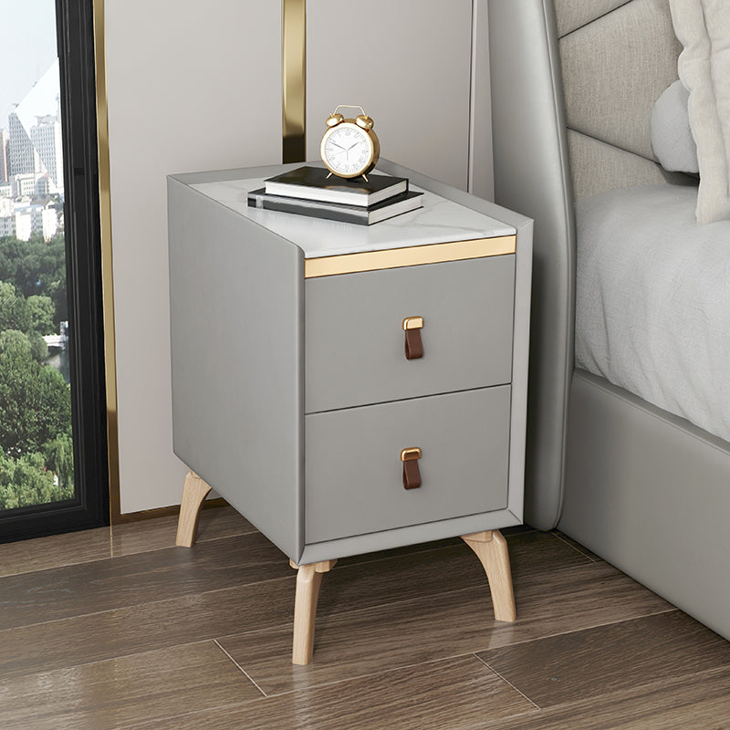 Contemporary Night Table Solid Wood Bed Nightstand with 2 Drawers Light Gray 1 Piece Clearhalo 'Bedroom Furniture' 'furn' 'furn_night_stand' 'Furniture' 'night_stand' 'Nightstands' 6383379