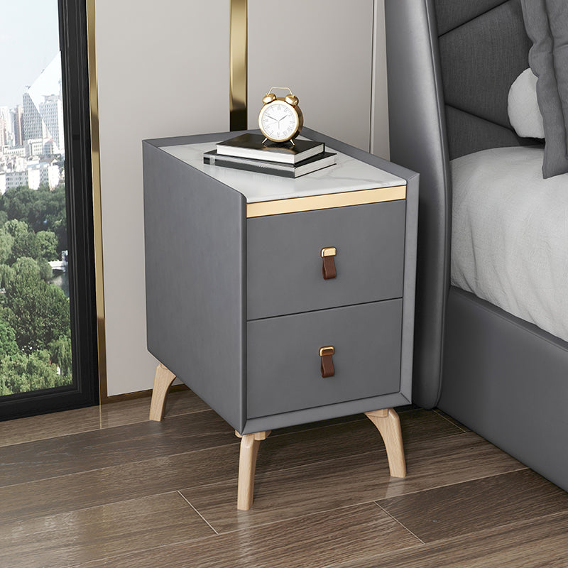 Contemporary Night Table Solid Wood Bed Nightstand with 2 Drawers Grey 1 Piece Clearhalo 'Bedroom Furniture' 'furn' 'furn_night_stand' 'Furniture' 'night_stand' 'Nightstands' 6383381