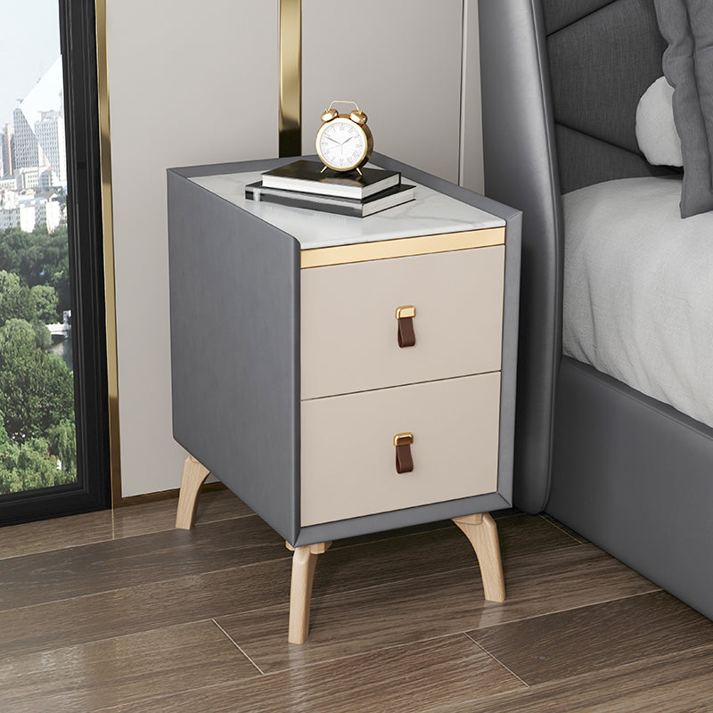 Contemporary Night Table Solid Wood Bed Nightstand with 2 Drawers Gray-White 1 Piece Clearhalo 'Bedroom Furniture' 'furn' 'furn_night_stand' 'Furniture' 'night_stand' 'Nightstands' 6383385