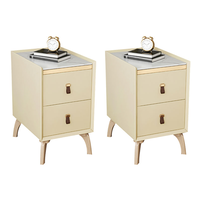 Contemporary Night Table Solid Wood Bed Nightstand with 2 Drawers Ivory 2 Piece Set Clearhalo 'Bedroom Furniture' 'furn' 'furn_night_stand' 'Furniture' 'night_stand' 'Nightstands' 6383389