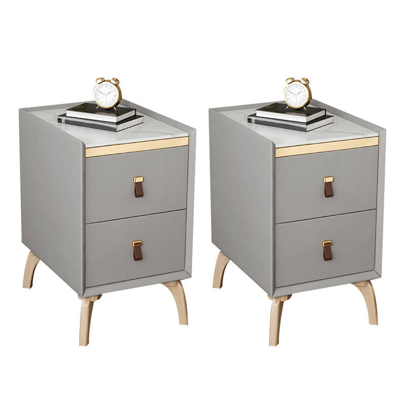 Contemporary Night Table Solid Wood Bed Nightstand with 2 Drawers Light Gray 2 Piece Set Clearhalo 'Bedroom Furniture' 'furn' 'furn_night_stand' 'Furniture' 'night_stand' 'Nightstands' 6383391
