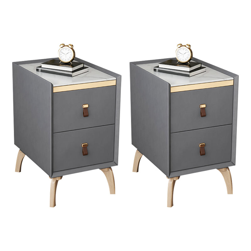 Contemporary Night Table Solid Wood Bed Nightstand with 2 Drawers Grey 2 Piece Set Clearhalo 'Bedroom Furniture' 'furn' 'furn_night_stand' 'Furniture' 'night_stand' 'Nightstands' 6383393
