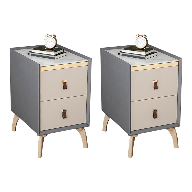 Contemporary Night Table Solid Wood Bed Nightstand with 2 Drawers Gray-White 2 Piece Set Clearhalo 'Bedroom Furniture' 'furn' 'furn_night_stand' 'Furniture' 'night_stand' 'Nightstands' 6383396