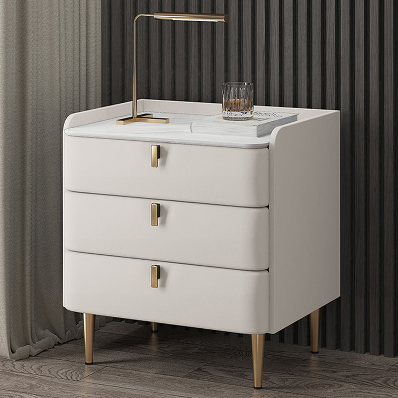 Modern Bedside Cabinet Stone Bed Nightstand with 3 Drawers for Living Room 20"L x 16"W x 22.5"H Off-White 1 Piece Clearhalo 'Bedroom Furniture' 'furn' 'furn_night_stand' 'Furniture' 'night_stand' 'Nightstands' 6383426