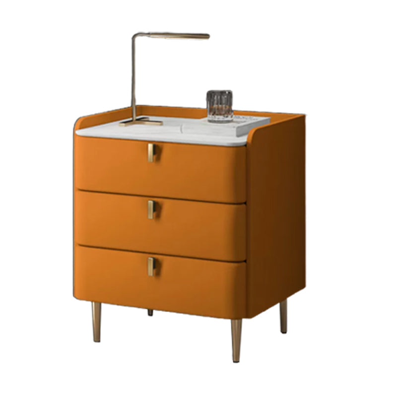 Modern Bedside Cabinet Stone Bed Nightstand with 3 Drawers for Living Room 20"L x 16"W x 22.5"H Orange 1 Piece Clearhalo 'Bedroom Furniture' 'furn' 'furn_night_stand' 'Furniture' 'night_stand' 'Nightstands' 6383427