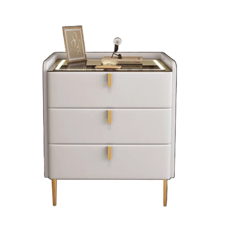 Modern Bedside Cabinet Stone Bed Nightstand with 3 Drawers for Living Room 16"L x 16"W x 22.5"H Off-White 1 Piece Clearhalo 'Bedroom Furniture' 'furn' 'furn_night_stand' 'Furniture' 'night_stand' 'Nightstands' 6383428