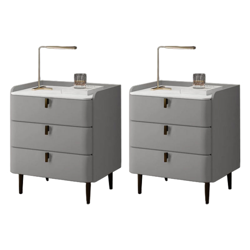 Modern Bedside Cabinet Stone Bed Nightstand with 3 Drawers for Living Room Grey 2 Piece Set Clearhalo 'Bedroom Furniture' 'furn' 'furn_night_stand' 'Furniture' 'night_stand' 'Nightstands' 6383430