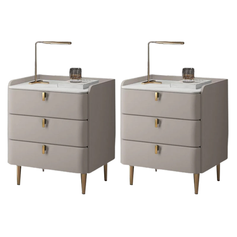 Modern Bedside Cabinet Stone Bed Nightstand with 3 Drawers for Living Room 20"L x 16"W x 22.5"H Light Gray 2 Piece Set Clearhalo 'Bedroom Furniture' 'furn' 'furn_night_stand' 'Furniture' 'night_stand' 'Nightstands' 6383434