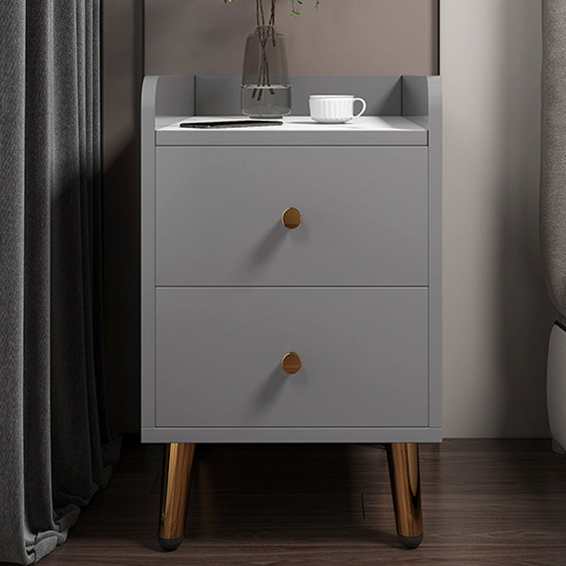 2 Drawers Bedside Cabinet Glam Legs Included Nightstand ,18.1" Tall 13.8"L x 15.7"W x 18.1"H Grey 1 Piece Clearhalo 'Bedroom Furniture' 'furn' 'furn_night_stand' 'Furniture' 'night_stand' 'Nightstands' 6383448