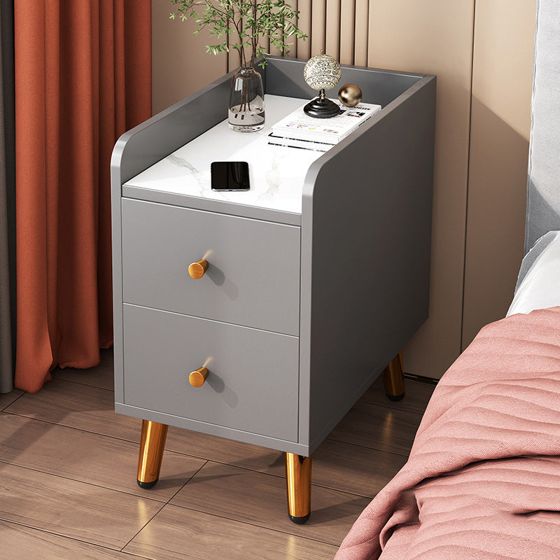 2 Drawers Bedside Cabinet Glam Legs Included Nightstand ,18.1" Tall 11.8"L x 15.7"W x 18.1"H Grey 1 Piece Clearhalo 'Bedroom Furniture' 'furn' 'furn_night_stand' 'Furniture' 'night_stand' 'Nightstands' 6383450
