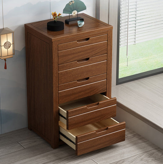 Contemporary Wooden Storage Chest Vertical Chest in Brown with Drawers