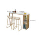 Mesa de pub con base dorada, mármol sintético y mesa de bar blanca con 2 estantes