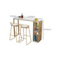 Mesa de pub con base dorada, mármol sintético y mesa de bar blanca con 2 estantes