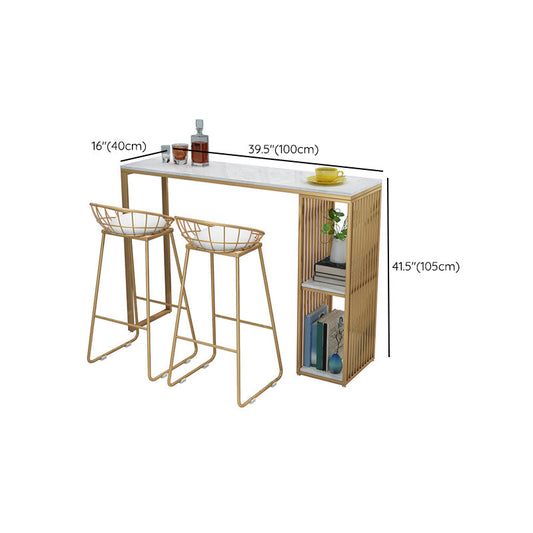 Tavolo da pub a base d'oro in finta tavolo da bar in marmo e bianco con 2 ripiani