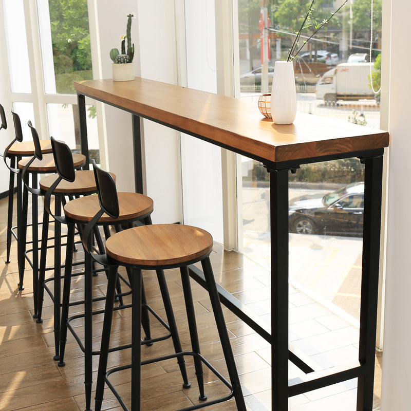 Modern Bar-height Table Solid Wood Top Bistro Pub Table with Black Base