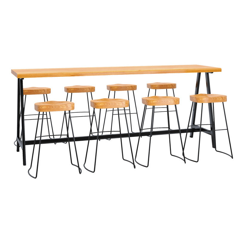 Table de pub à base noire, plateau en bois massif, à hauteur de bar, pour utilisation sur patio