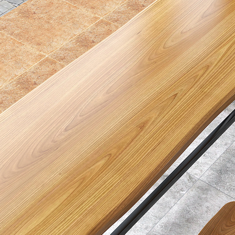 Table de pub à base noire, plateau en bois massif, à hauteur de bar, pour utilisation sur patio