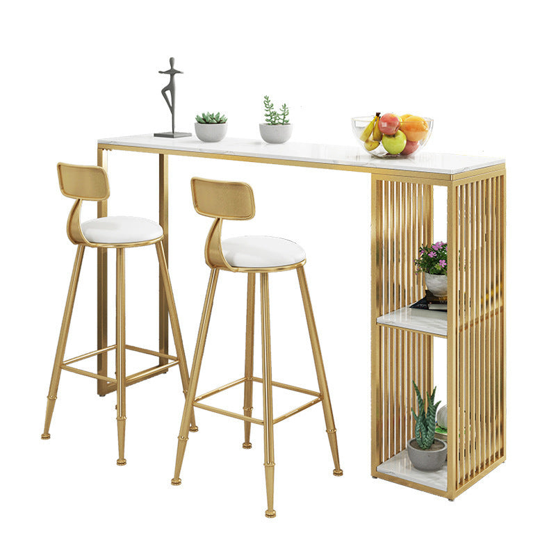 Mesa de mostrador de barra de piedra Glam, mesa de mostrador de barra rectangular con patas de metal para cocina