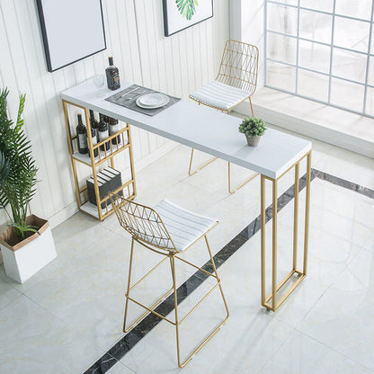 Modern Fixed Table with Metal Base Bar Table for Living Room Gold Wood Clearhalo 'Bar Furniture' 'Bar Tables' 'bar_tables' 'furn' 'furn_bar_tables' 'Furniture' 'Kitchen & Dining Furniture' 6384053