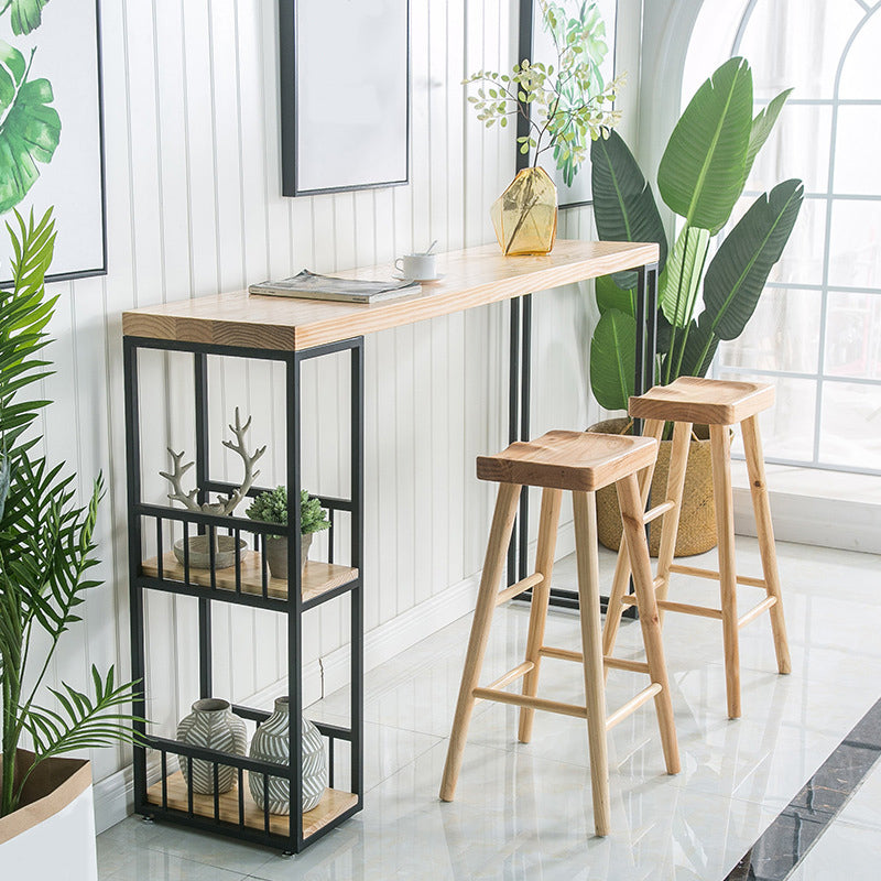 Modern Fixed Table with Metal Base Bar Table for Living Room 59.1"L x 15.7"W x 41.3"H Black Wood Clearhalo 'Bar Furniture' 'Bar Tables' 'bar_tables' 'furn' 'furn_bar_tables' 'Furniture' 'Kitchen & Dining Furniture' 6384054