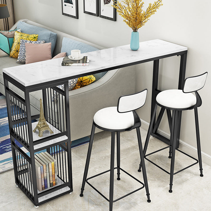 Glam Faux Rectangle Bar Counter Table Marble Bar Counter Table with Metal Legs for Home Black Without Chairs Clearhalo 'Bar Furniture' 'Bar Tables' 'bar_tables' 'furn' 'furn_bar_tables' 'Furniture' 'Kitchen & Dining Furniture' 6384095