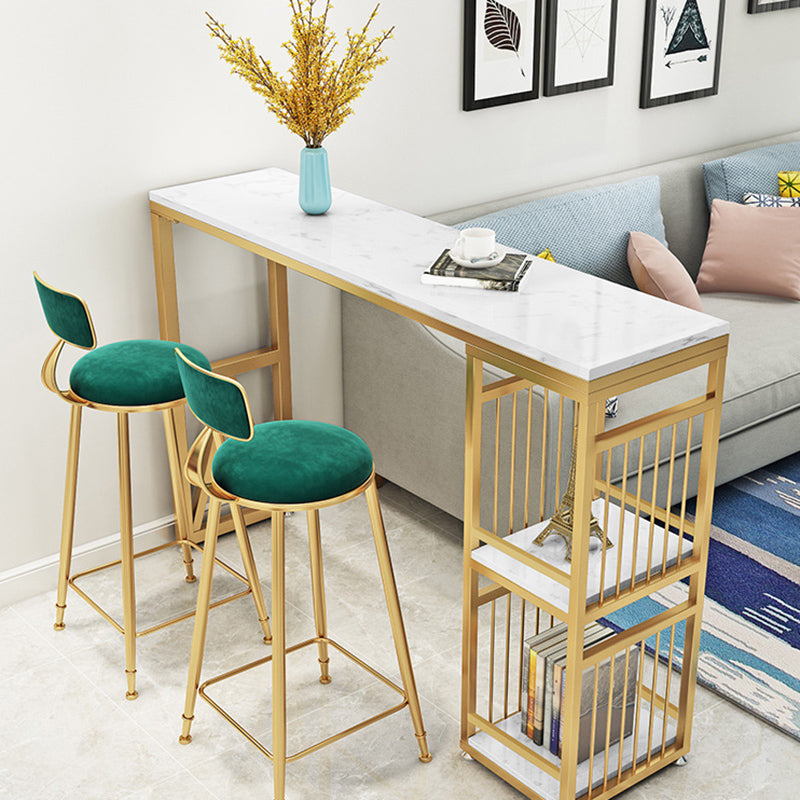 Glam Faux Rectangle Bar Counter Table Marble Bar Counter Table with Metal Legs for Home 63"L x 15.7"W x 41.3"H Gold Without Chairs Clearhalo 'Bar Furniture' 'Bar Tables' 'bar_tables' 'furn' 'furn_bar_tables' 'Furniture' 'Kitchen & Dining Furniture' 6384096