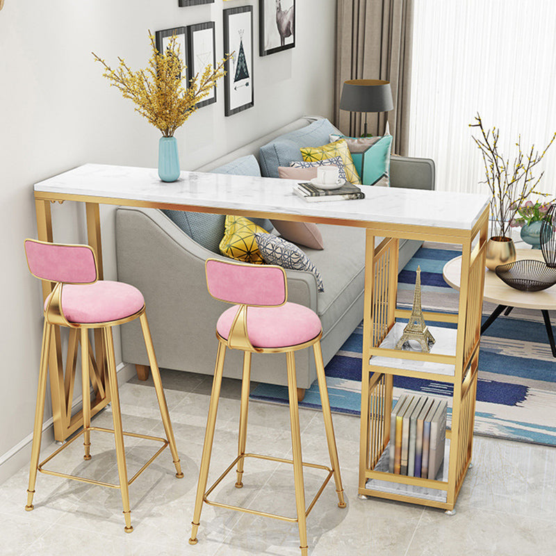Glam Faux Rectangle Bar Counter Table Marble Bar Counter Table with Metal Legs for Home 55.1"L x 15.7"W x 41.3"H Gold Without Chairs Clearhalo 'Bar Furniture' 'Bar Tables' 'bar_tables' 'furn' 'furn_bar_tables' 'Furniture' 'Kitchen & Dining Furniture' 6384097