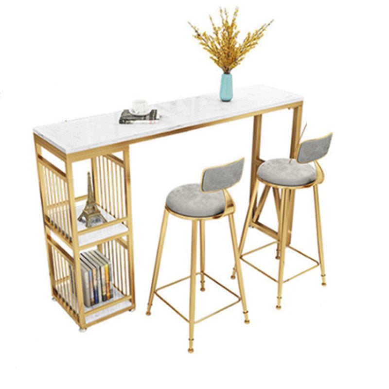 Glam Faux Rectangle Bar Counter Table Marble Bar Counter Table with Metal Legs for Home Gold Without Chairs Clearhalo 'Bar Furniture' 'Bar Tables' 'bar_tables' 'furn' 'furn_bar_tables' 'Furniture' 'Kitchen & Dining Furniture' 6384099