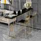 Glam Bar-height Table Black Solid Wood Top Bistro Pub Table with Gold Base 78.7"L x 19.7"W x 41.3"H Without Chairs Clearhalo 'Bar Furniture' 'Bar Tables' 'bar_tables' 'furn' 'furn_bar_tables' 'Furniture' 'Kitchen & Dining Furniture' 6384152