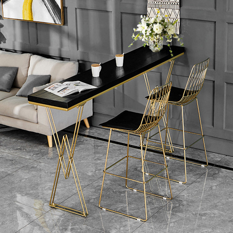 Glam Bar-height Table Black Solid Wood Top Bistro Pub Table with Gold Base 78.7"L x 19.7"W x 41.3"H Without Chairs Clearhalo 'Bar Furniture' 'Bar Tables' 'bar_tables' 'furn' 'furn_bar_tables' 'Furniture' 'Kitchen & Dining Furniture' 6384152