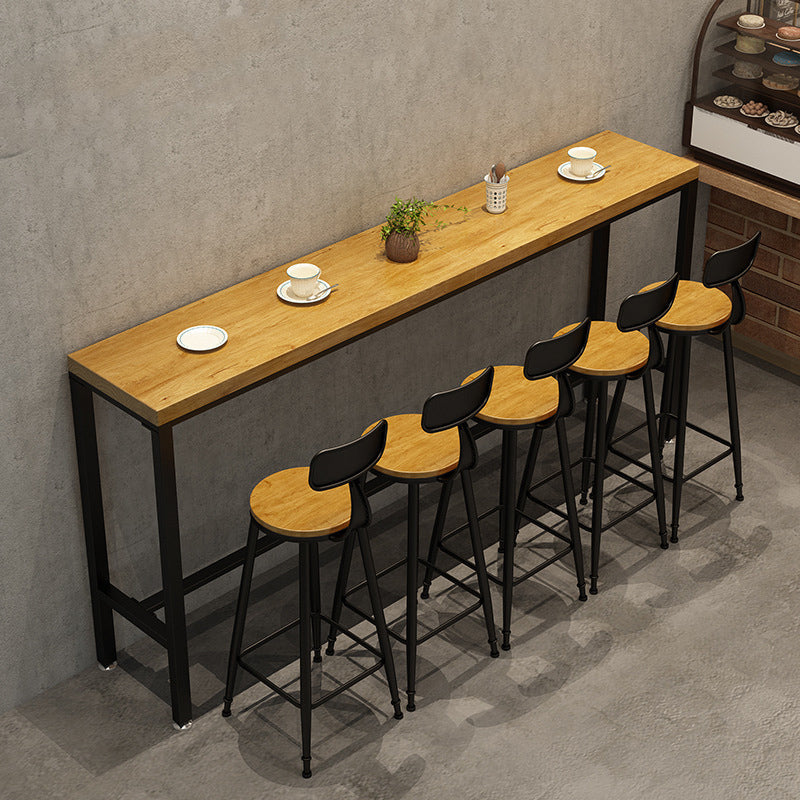 Wood Top Bar-height Table Black Legs and Metal Base Bar Table for Living Room Without Chairs Clearhalo 'Bar Furniture' 'Bar Tables' 'bar_tables' 'furn' 'furn_bar_tables' 'Furniture' 'Kitchen & Dining Furniture' 6384166