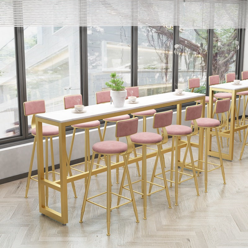 Modern Bar-height Table Faux Marble Top Pub Table with Metal Base