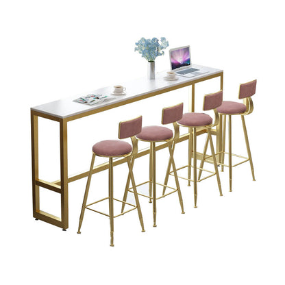 Modern Bar-height Table Faux Marble Top Pub Table with Metal Base