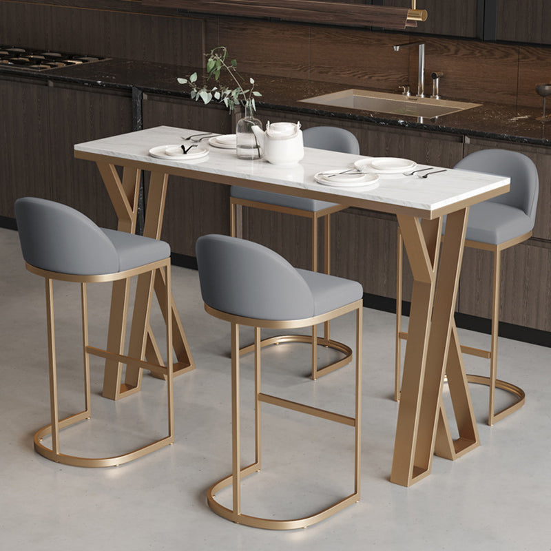 Tavolo da Bar Glam Tavolo da Pub Rettangolare Bianco con Base Oro
