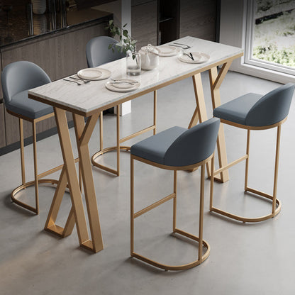 Tavolo da Bar Glam Tavolo da Pub Rettangolare Bianco con Base Oro