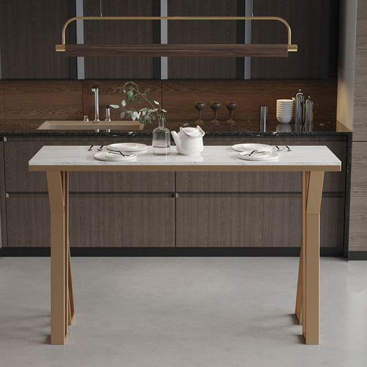 Tavolo da pub rettangolare bianco a barre glam con base d'oro