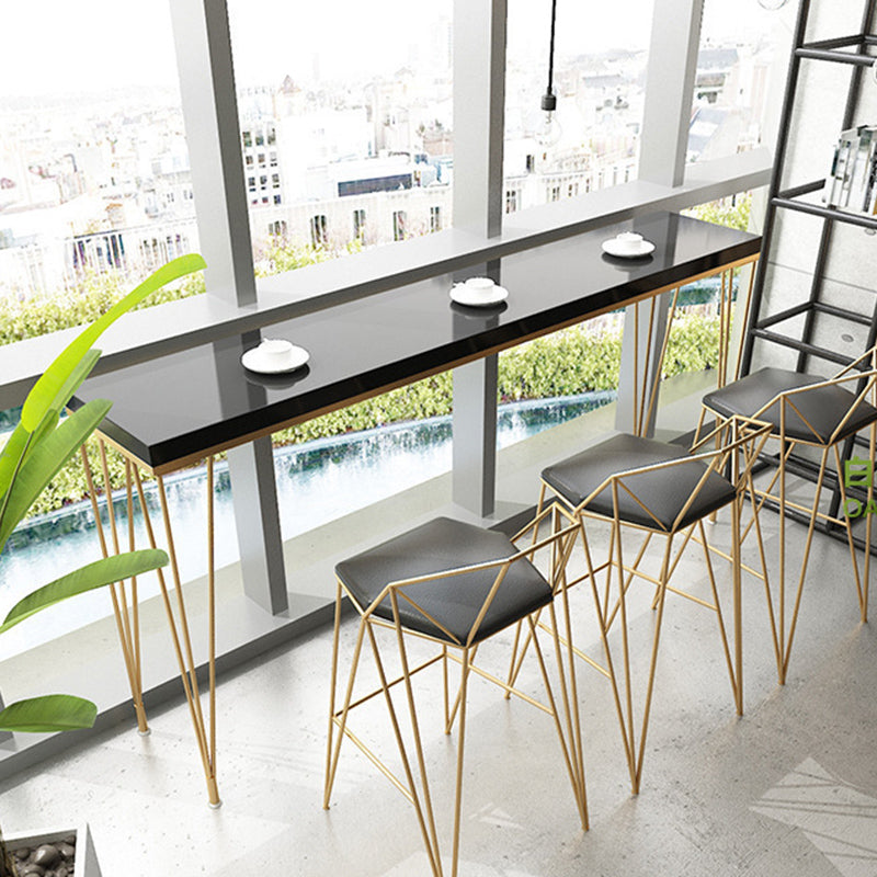 Glam Bar-height Table Solid Wood Top Pub Table for Dining Room 70.9"L x 15.7"W x 41.3"H Black Without Chairs Clearhalo 'Bar Furniture' 'Bar Tables' 'bar_tables' 'furn' 'furn_bar_tables' 'Furniture' 'Kitchen & Dining Furniture' 6384395