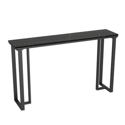 Industrial Bar-height Table Stone Top Pub Table with Black Base Black-Gold Without Chairs Clearhalo 'Bar Furniture' 'Bar Tables' 'bar_tables' 'furn' 'furn_bar_tables' 'Furniture' 'Kitchen & Dining Furniture' 6384412