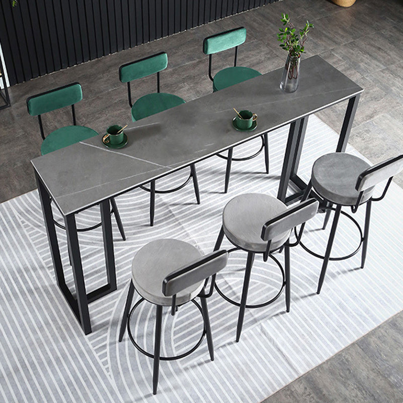 Industrial Bar-height Table Stone Top Pub Table with Black Base Grey Without Chairs Clearhalo 'Bar Furniture' 'Bar Tables' 'bar_tables' 'furn' 'furn_bar_tables' 'Furniture' 'Kitchen & Dining Furniture' 6384418