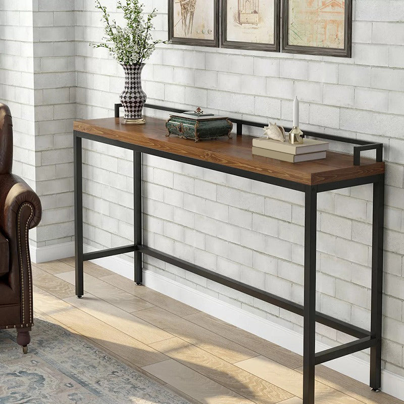 Mesa industrial con altura de barra, mesa de pub con tapa de madera maciza y base negra
