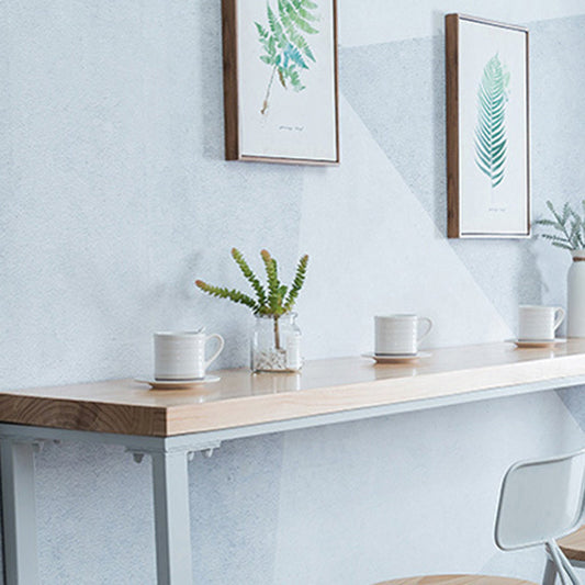 Tavolo da tavolo da barra a barra rettangolare in legno massiccio con base metallica