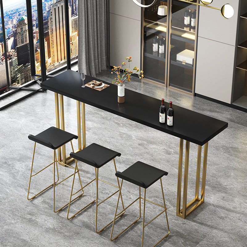 Glam Bar-height Table Solid Wood Top Pub Table for Living Room 70.9"L x 15.7"W x 41.3"H Black Without Chairs Clearhalo 'Bar Furniture' 'Bar Tables' 'bar_tables' 'furn' 'furn_bar_tables' 'Furniture' 'Kitchen & Dining Furniture' 6384525