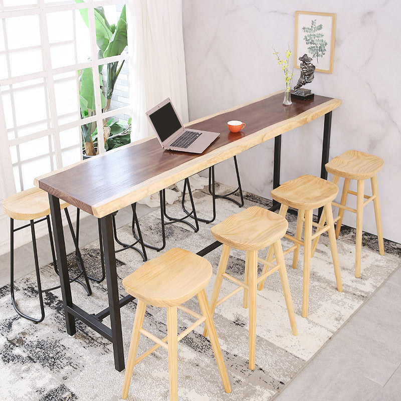 Rectangular Bar-height Table Wood Top Pub Table with Black Base Natural Wood Brown Without Chairs Clearhalo 'Bar Furniture' 'Bar Tables' 'bar_tables' 'furn' 'furn_bar_tables' 'Furniture' 'Kitchen & Dining Furniture' 6384581