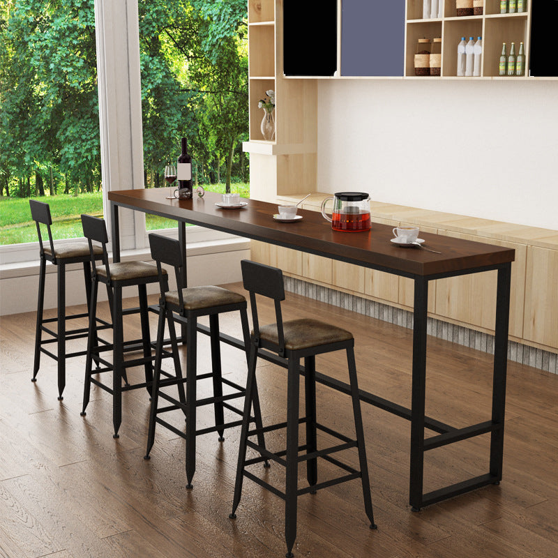 Industrial Bar-height Table Solid Wood Top Bistro Pub Table with Metal Base Brown Without Chairs Clearhalo 'Bar Furniture' 'Bar Tables' 'bar_tables' 'furn' 'furn_bar_tables' 'Furniture' 'Kitchen & Dining Furniture' 6384622