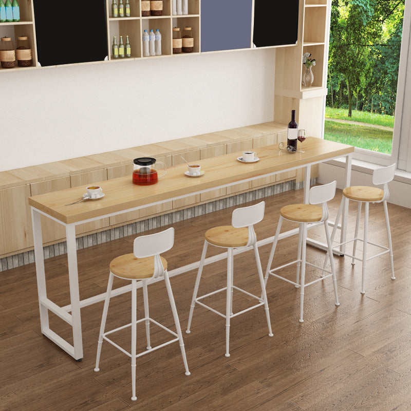 Industrial Bar-height Table Solid Wood Top Bistro Pub Table with Metal Base 86.6"L x 15.7"W x 41.3"H Natural Without Chairs Clearhalo 'Bar Furniture' 'Bar Tables' 'bar_tables' 'furn' 'furn_bar_tables' 'Furniture' 'Kitchen & Dining Furniture' 6384624