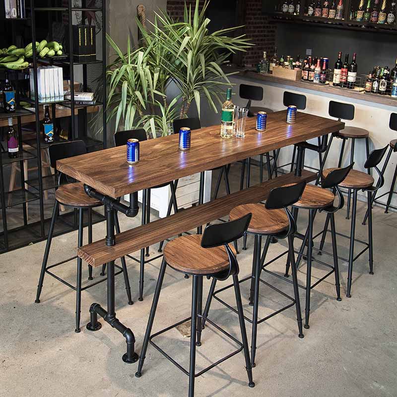 Rectangular Bar-height Table Wood Top Bistro Pub Table with Black Legs