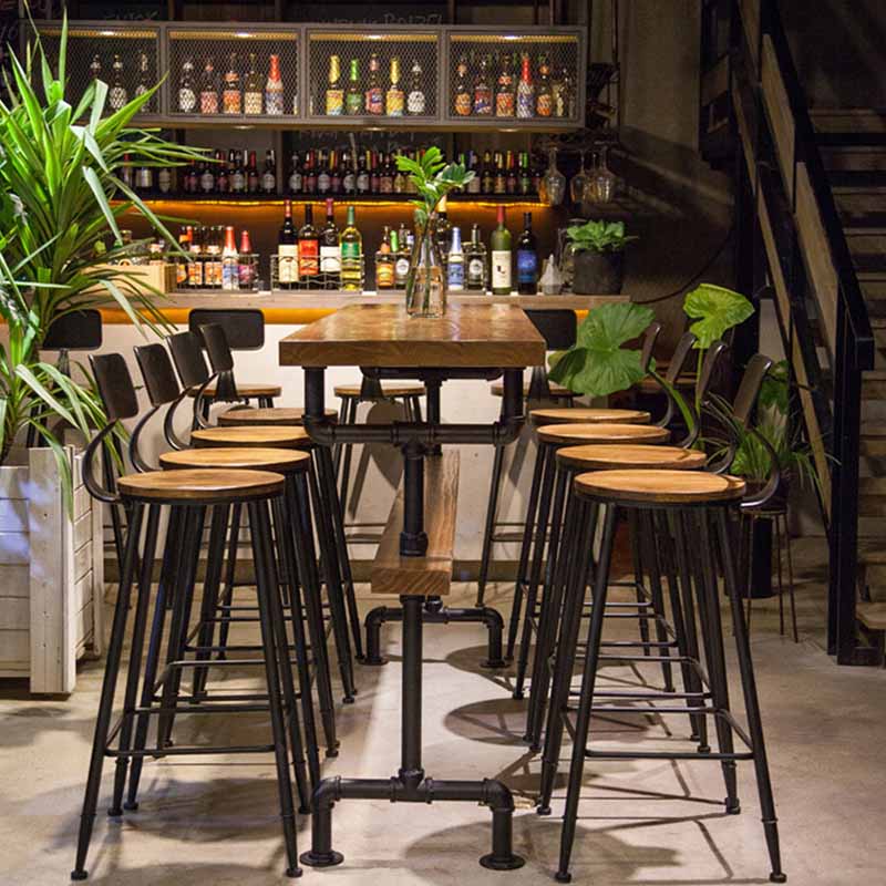 Rectangular Bar-height Table Wood Top Bistro Pub Table with Black Legs